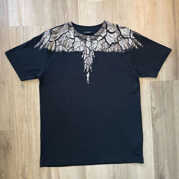 Marcelo Burlon Men's Black/Brown Earth Wings Short Sleeve T-Shirt $400 Medium - Picture 1 of 5